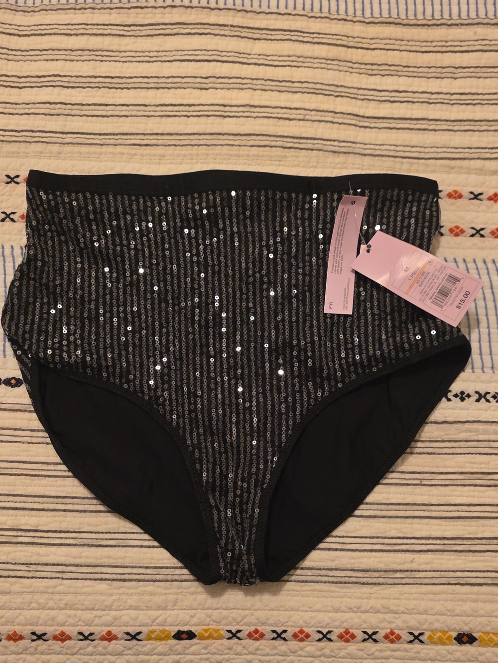 Wild Fable Black Sequin High-Waist Bikini Bottoms